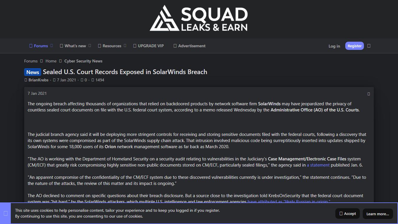 News Sealed U.S. Court Records Exposed in SolarWinds Breach
